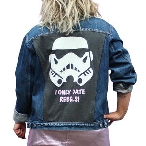 Star Wars Stormtrooper Denim Jacket Upcycled Geek Boxy Plus Size 16 Slowfashion